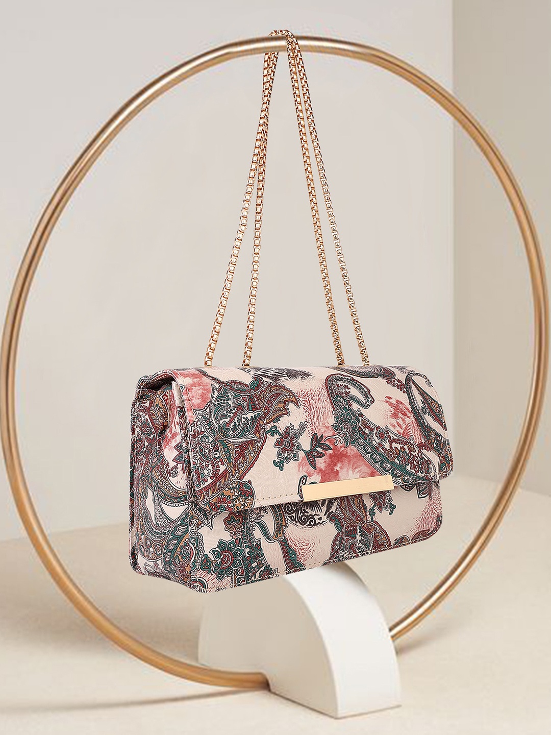 

DN Creation Floral Printed Structured Shoulder Bag, Pink