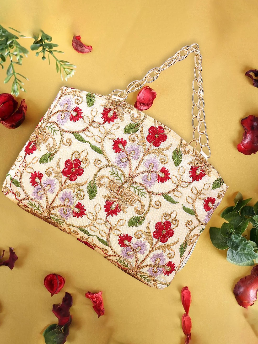 

DN Creation Floral Embroidered Purse Clutch, Cream