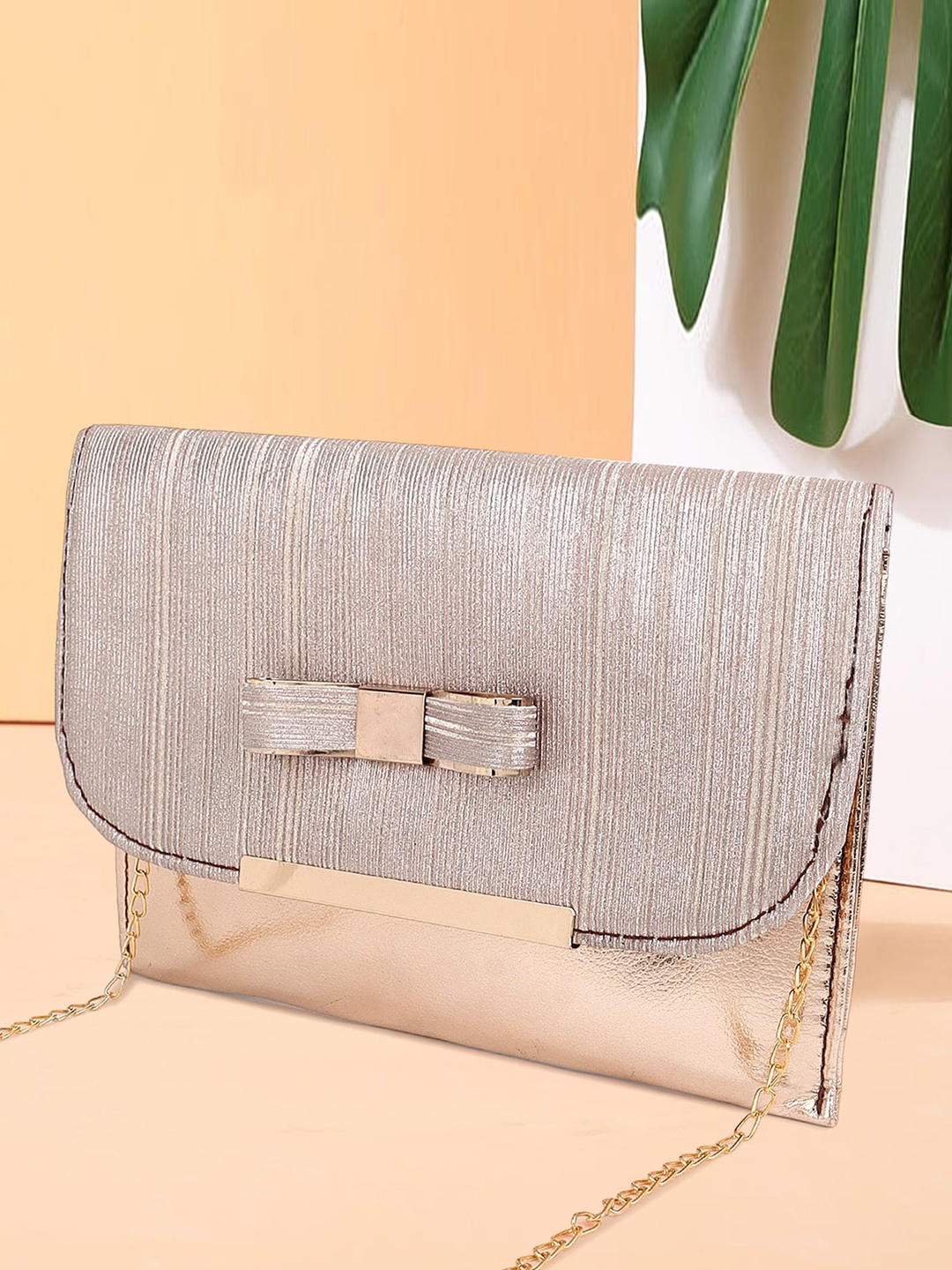 

DN Creation Embellished Foldover Clutch with Bow Detail, Gold