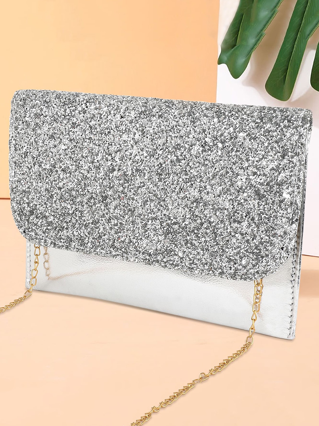 

DN Creation Embellished Structured Sling Bag, Silver