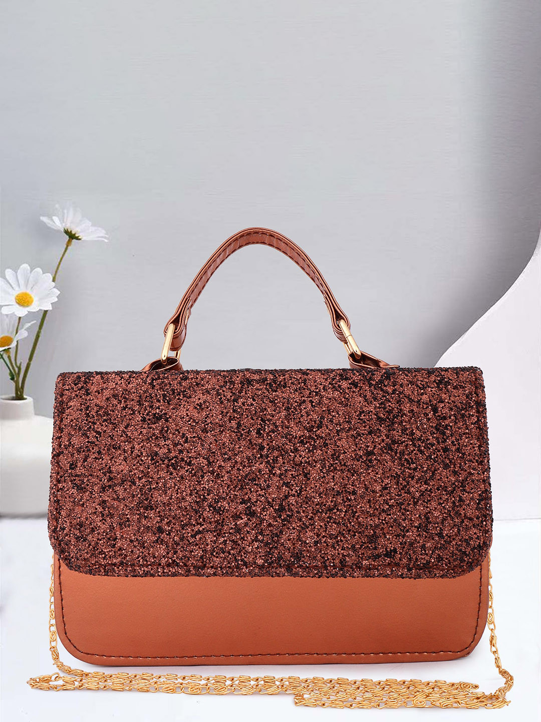 

DN Creation Embellished PU Structured Tote Bag, Copper