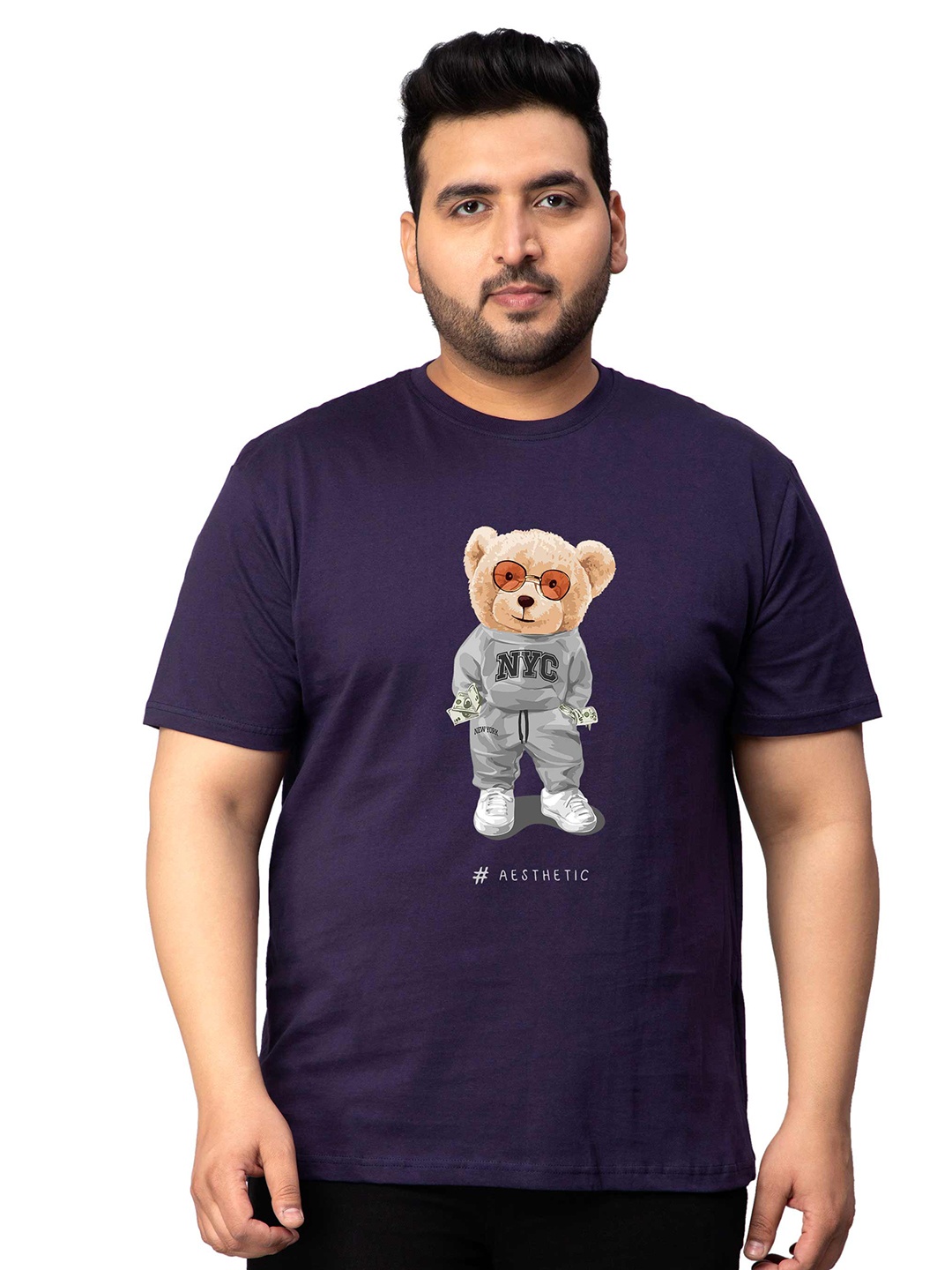 

Toodle Plus Size Unisex Graphic Printed Cotton T-shirt, Navy blue