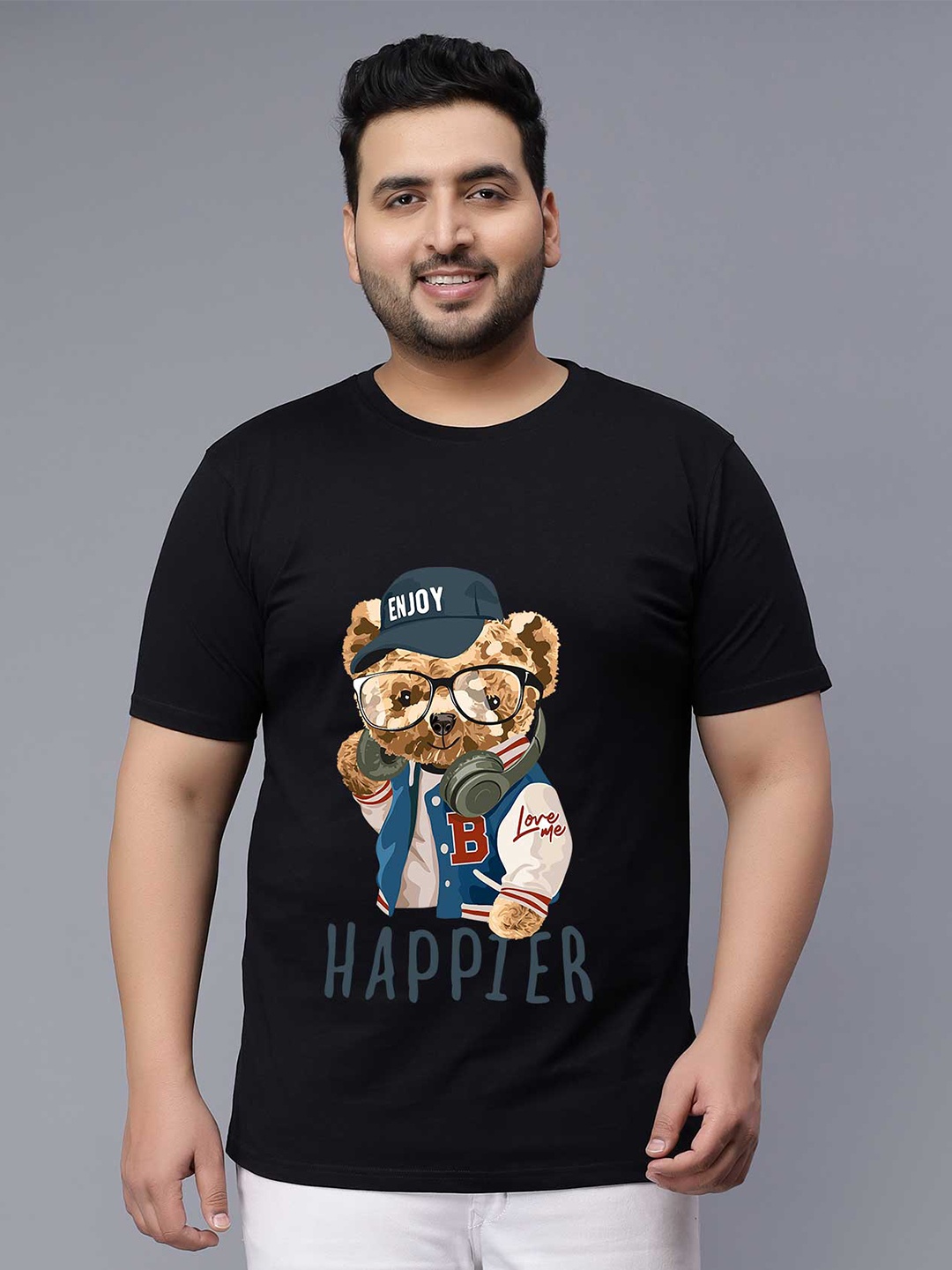 

Toodle Plus Size Unisex Graphic Printed Cotton T-shirt, Black