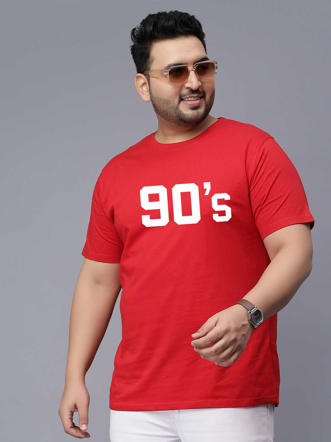 

Toodle Plus Size Unisex Typography Printed Cotton T-shirt, Red