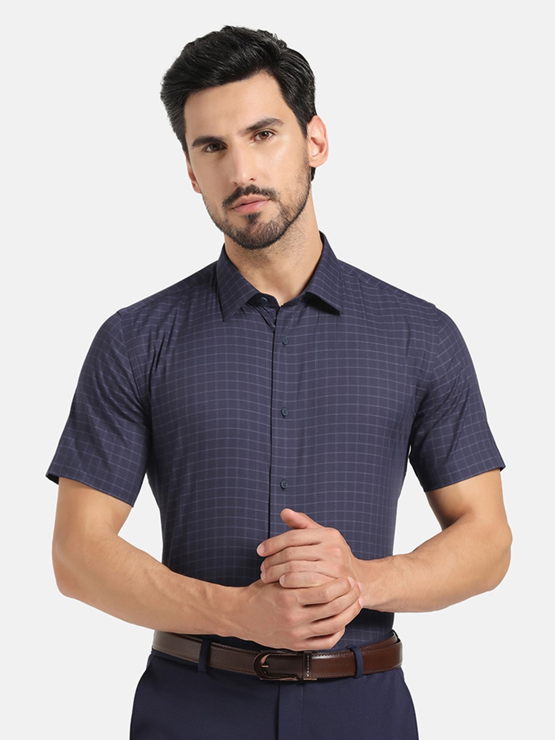 

Blackberrys TechPro Men Half Sleeve Purple Check Formal Shirts