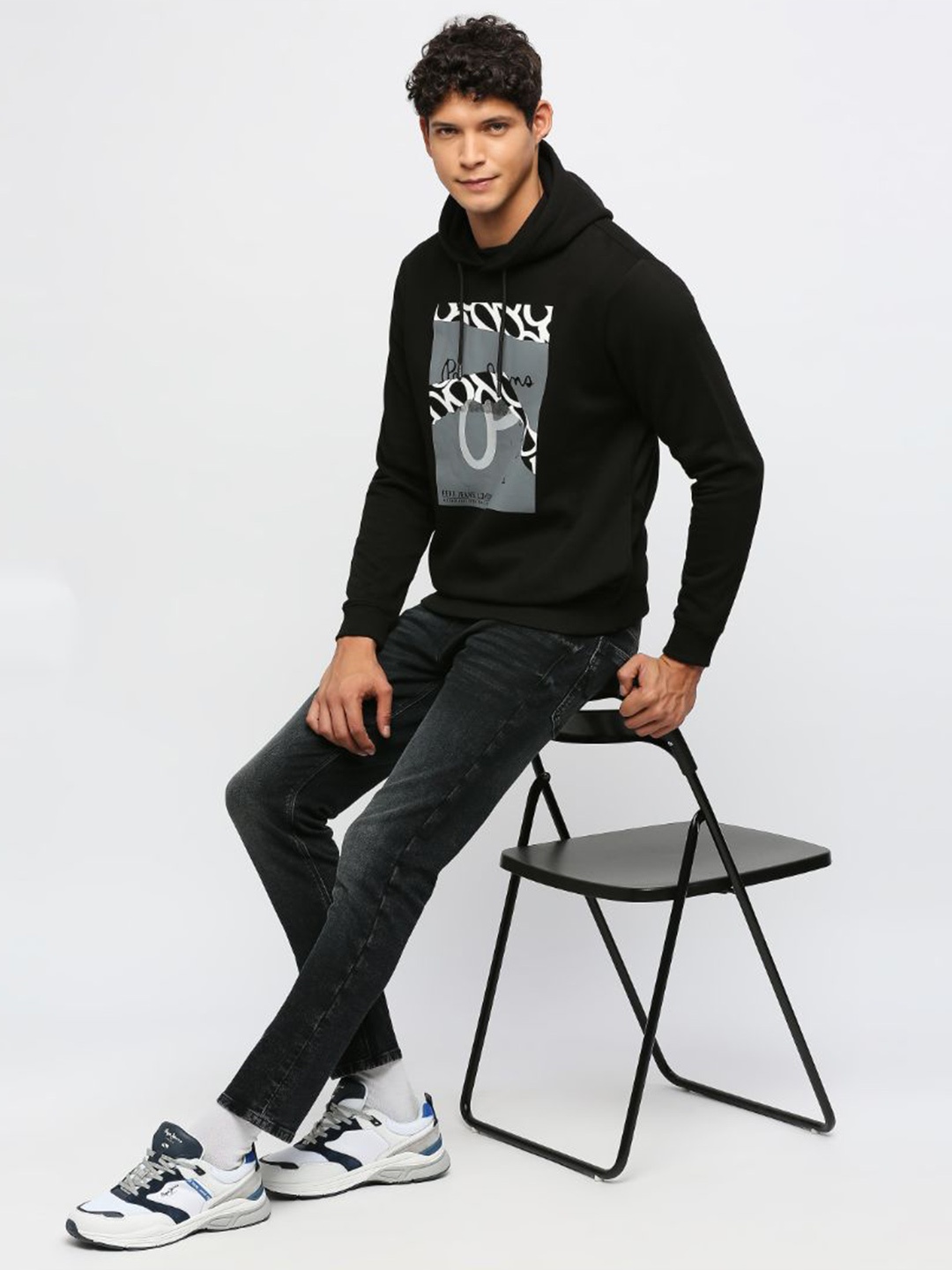 

Pepe Jeans Graphic Printed Hooded Cotton Sweatshirt, Black