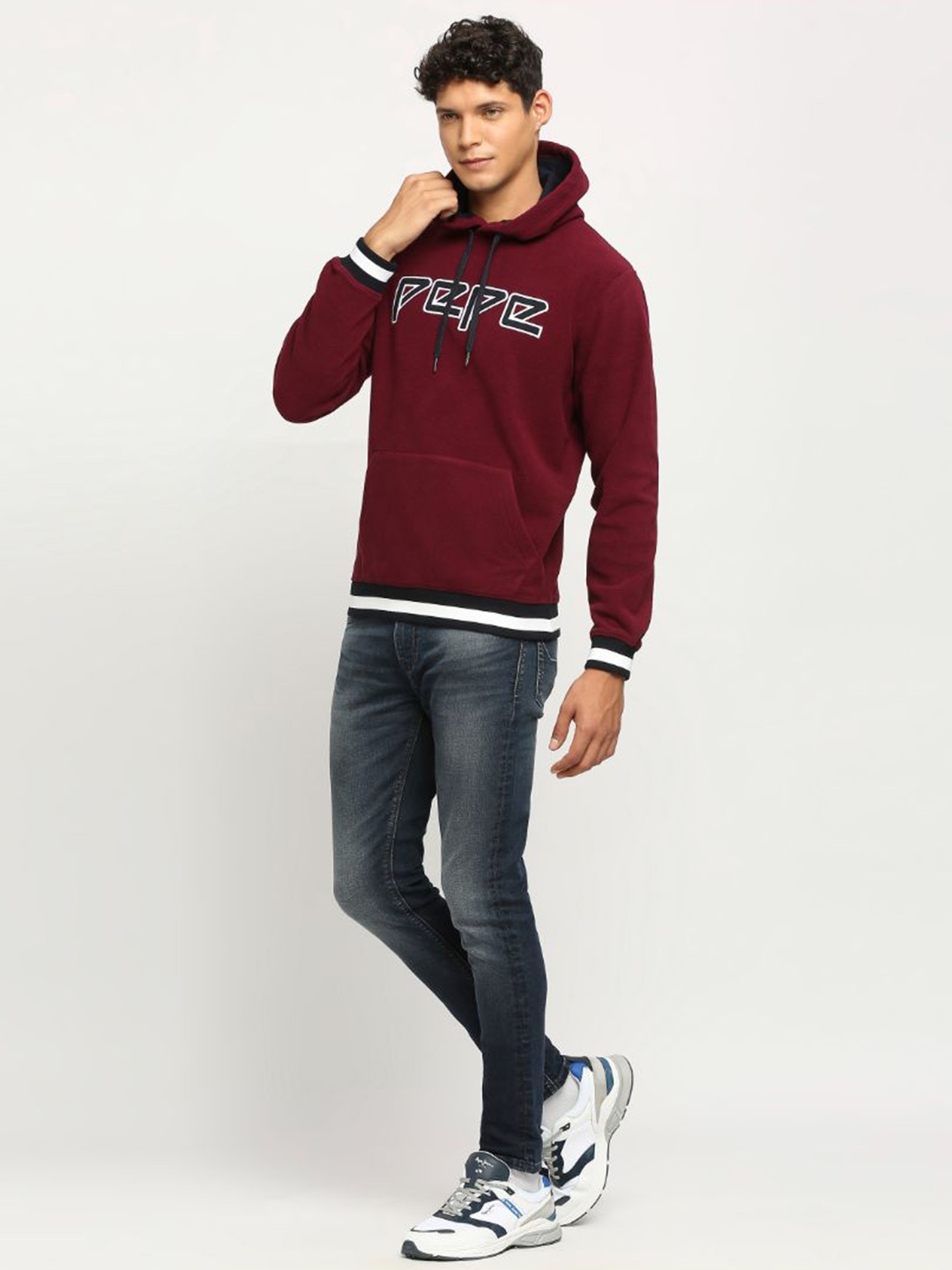 

Pepe Jeans Brand Logo Printed Hooded Cotton Sweatshirt, Red