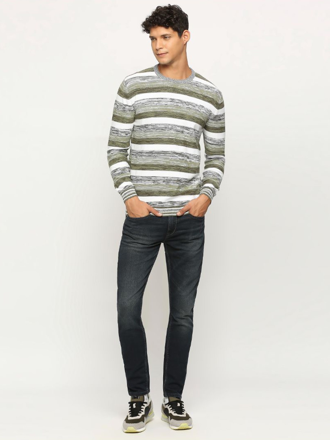 Pepe Jeans Striped Pure Cotton Pullover Sweater, White