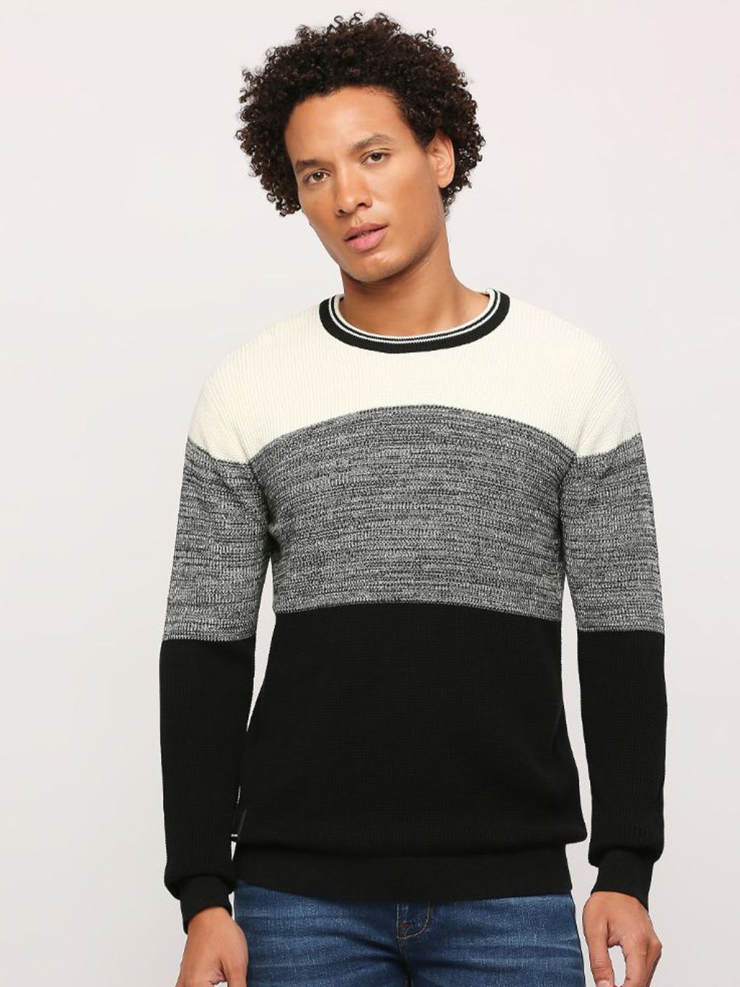 

Pepe Jeans Colourblocked Pure Cotton Pullover Sweater, Black