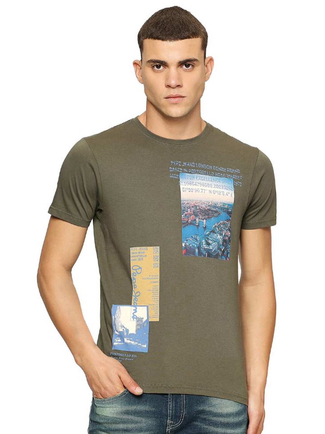 

Pepe Jeans Graphic Printed Slim Fit Pure Cotton T-shirt, Green