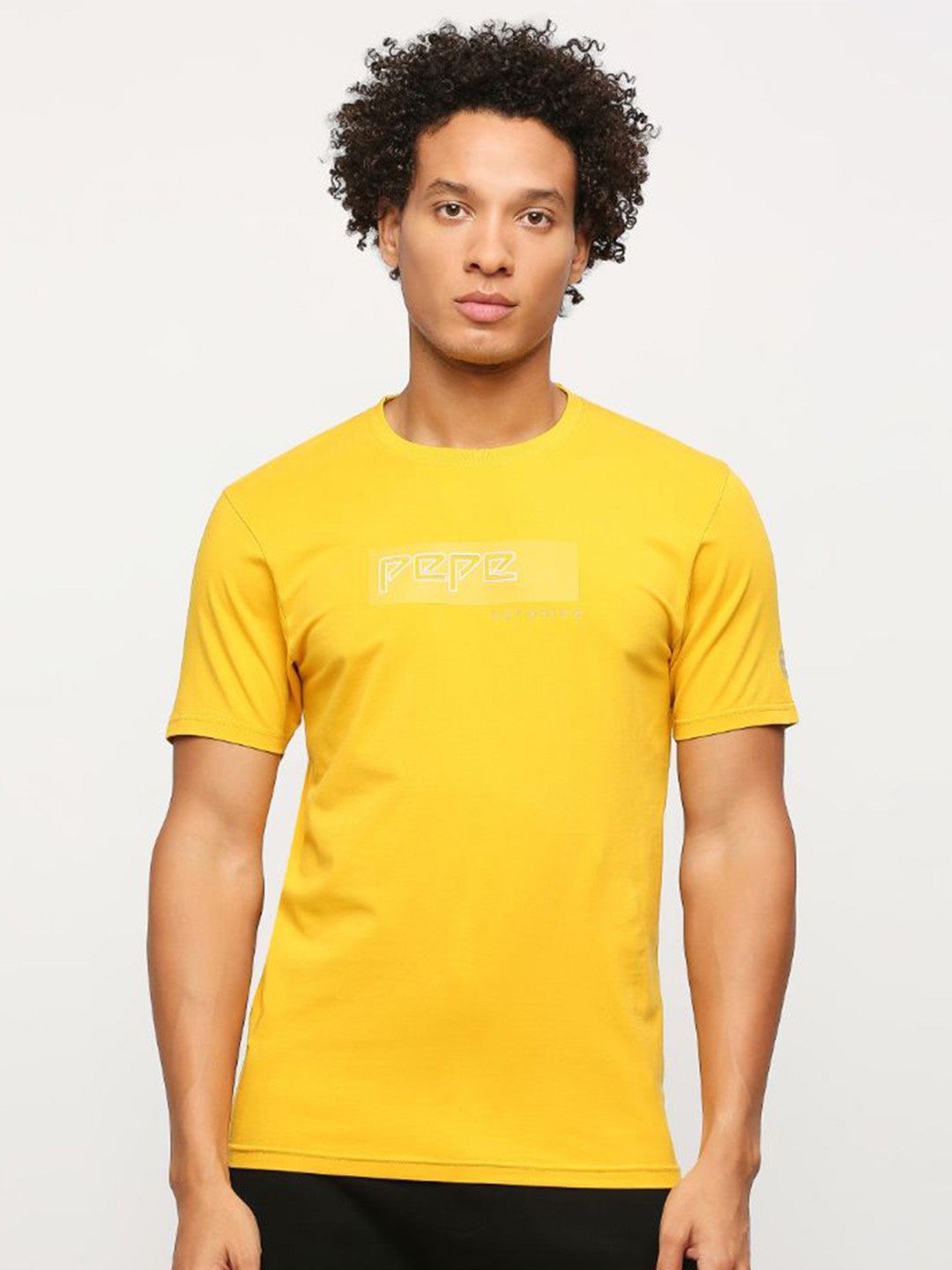 Pepe Jeans Brand Logo Printed Cotton T-shirt, Yellow