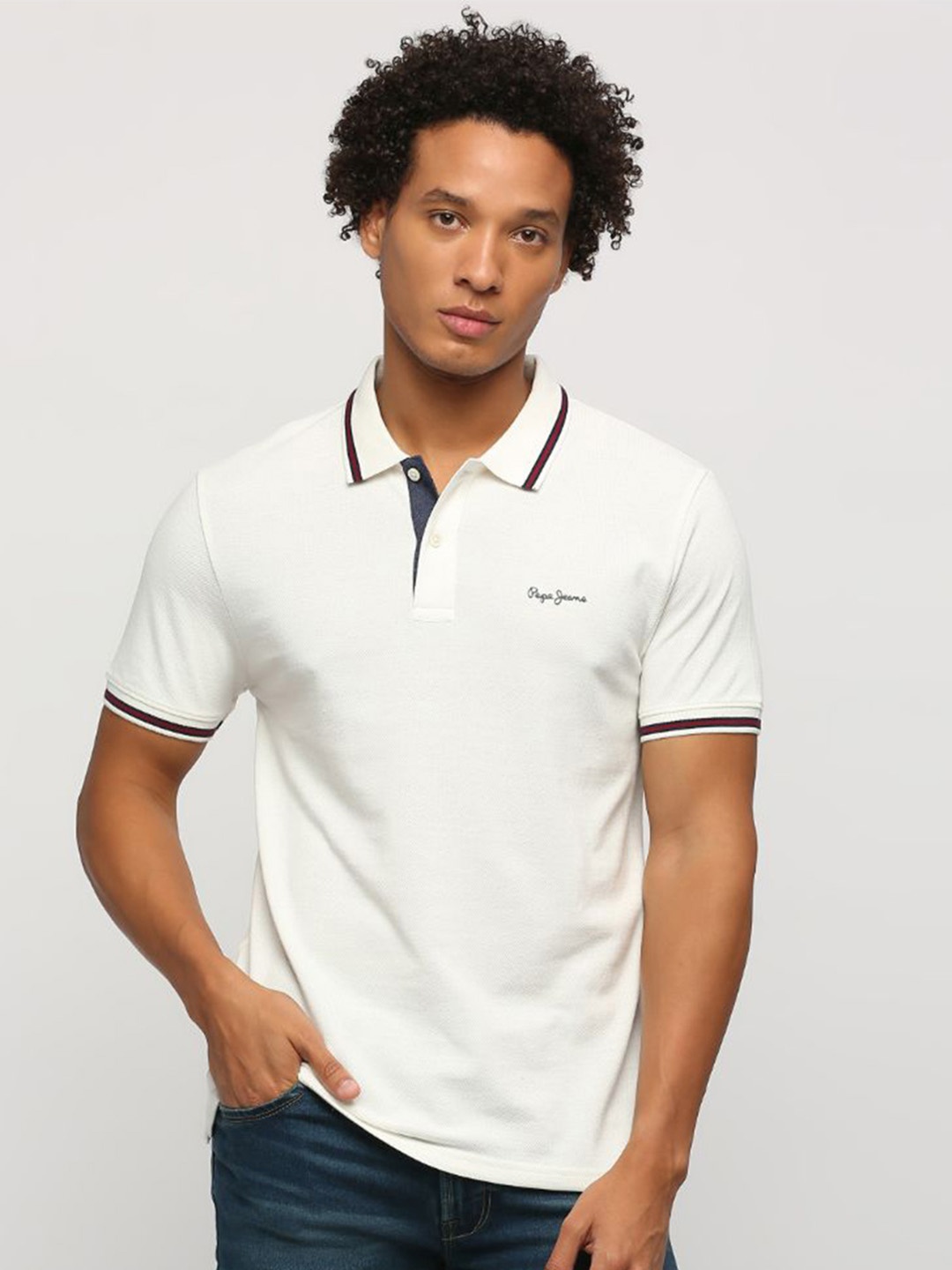 Pepe Jeans Polo Collar Short Sleeves Pure Cotton T-shirt, White