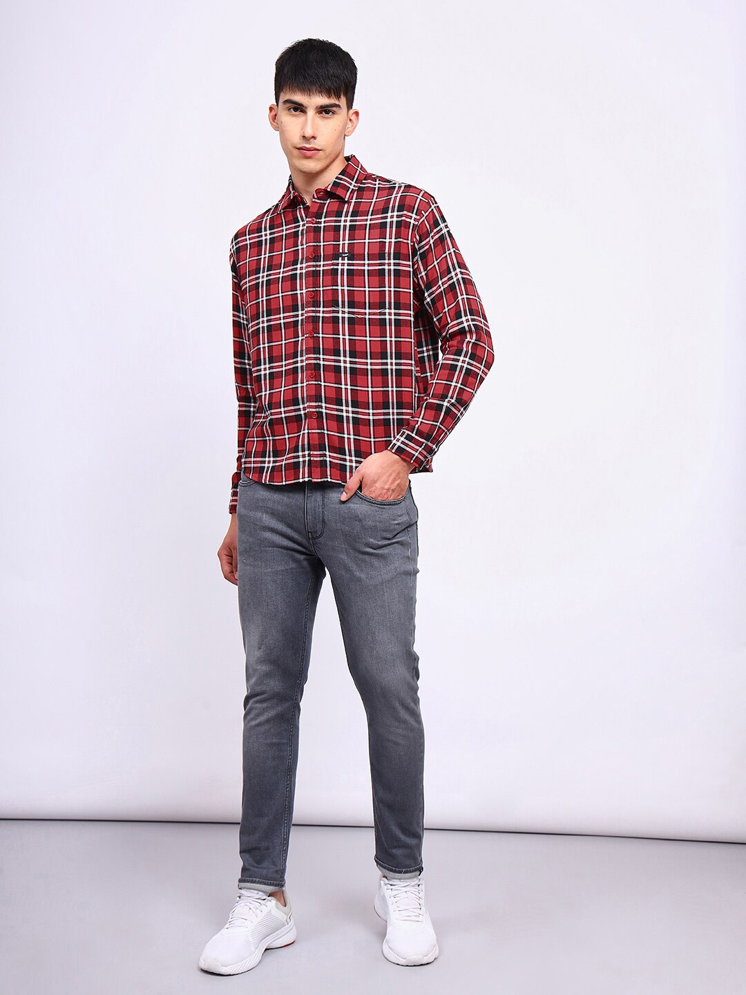 Lee Relaxed Tartan Checks Twill Cotton Casual Shirt, Red