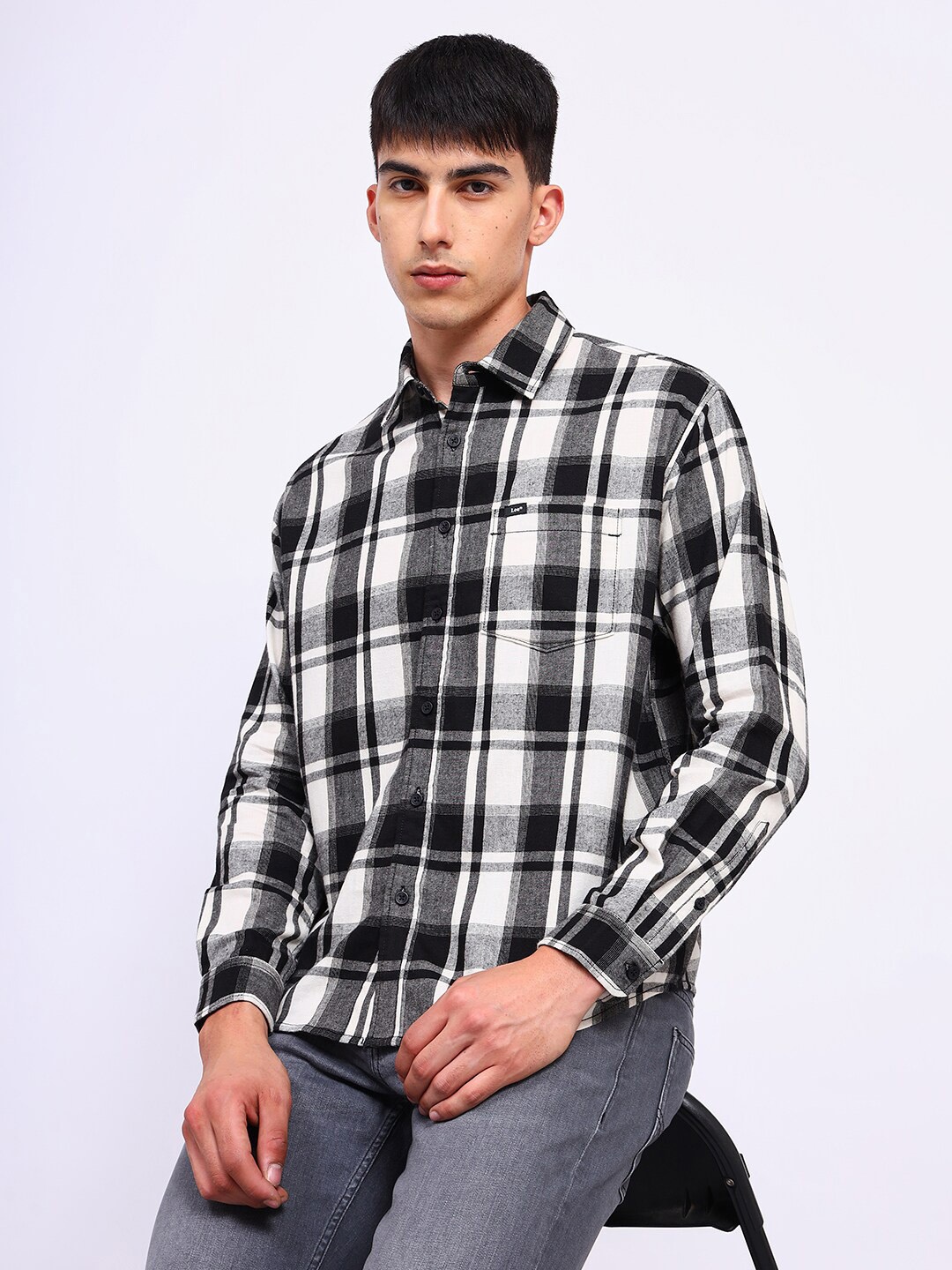 Lee Relaxed Tartan Checked Cotton Casual Shirt, Black