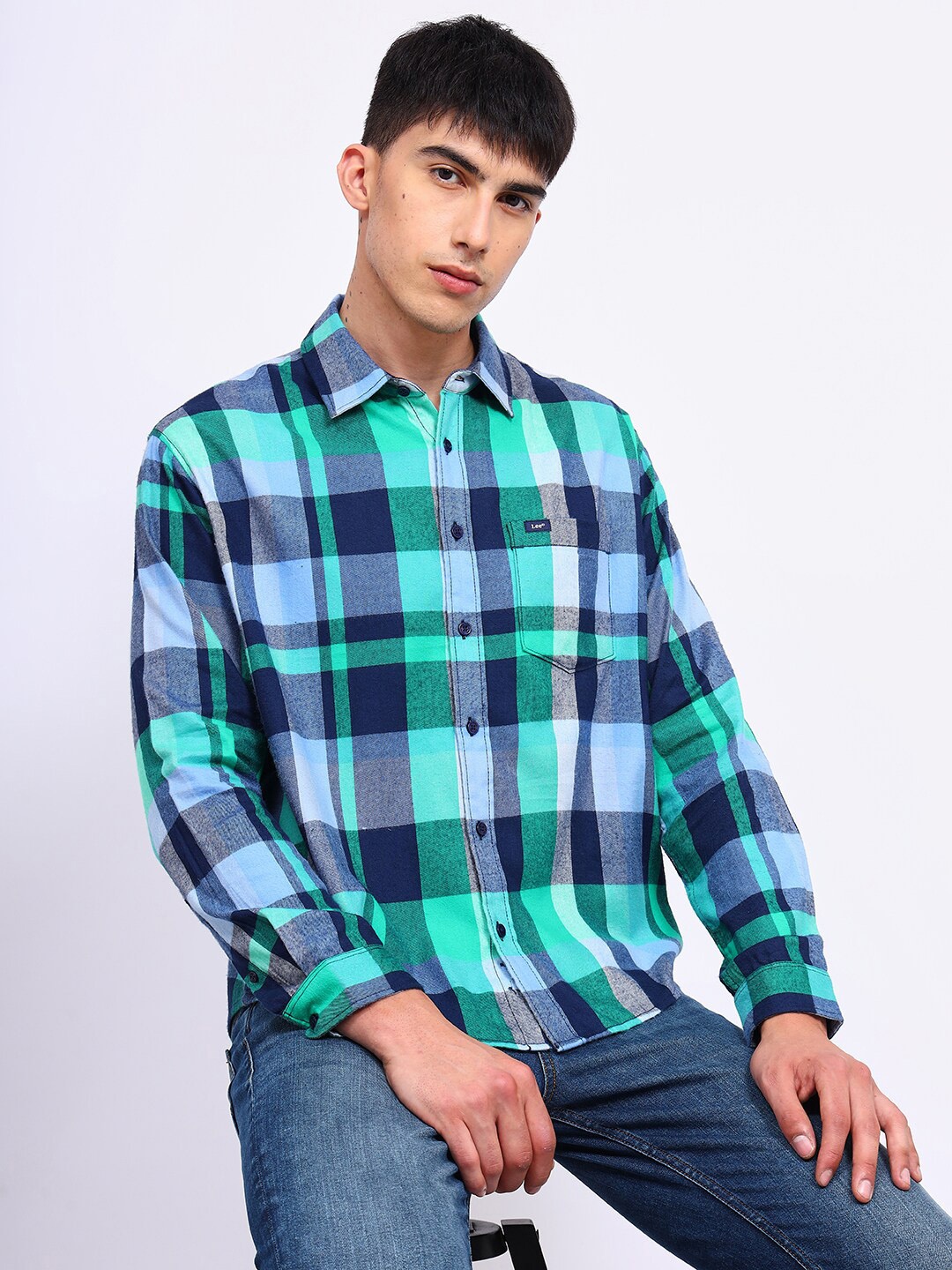 

Lee Relaxed Checked Twill Cotton Casual Shirt, Blue