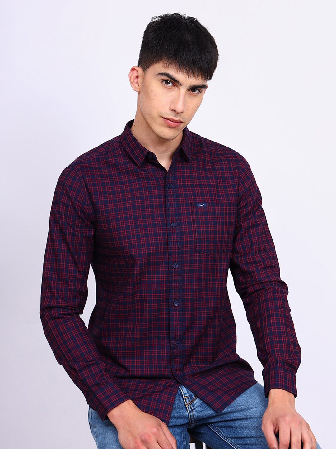 

Lee Slim Fit Checked Twill Cotton Casual Shirt, Multi