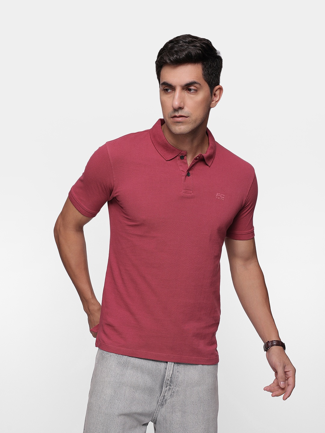 

French Connection Polo Collar Pure Cotton T-shirt, Maroon