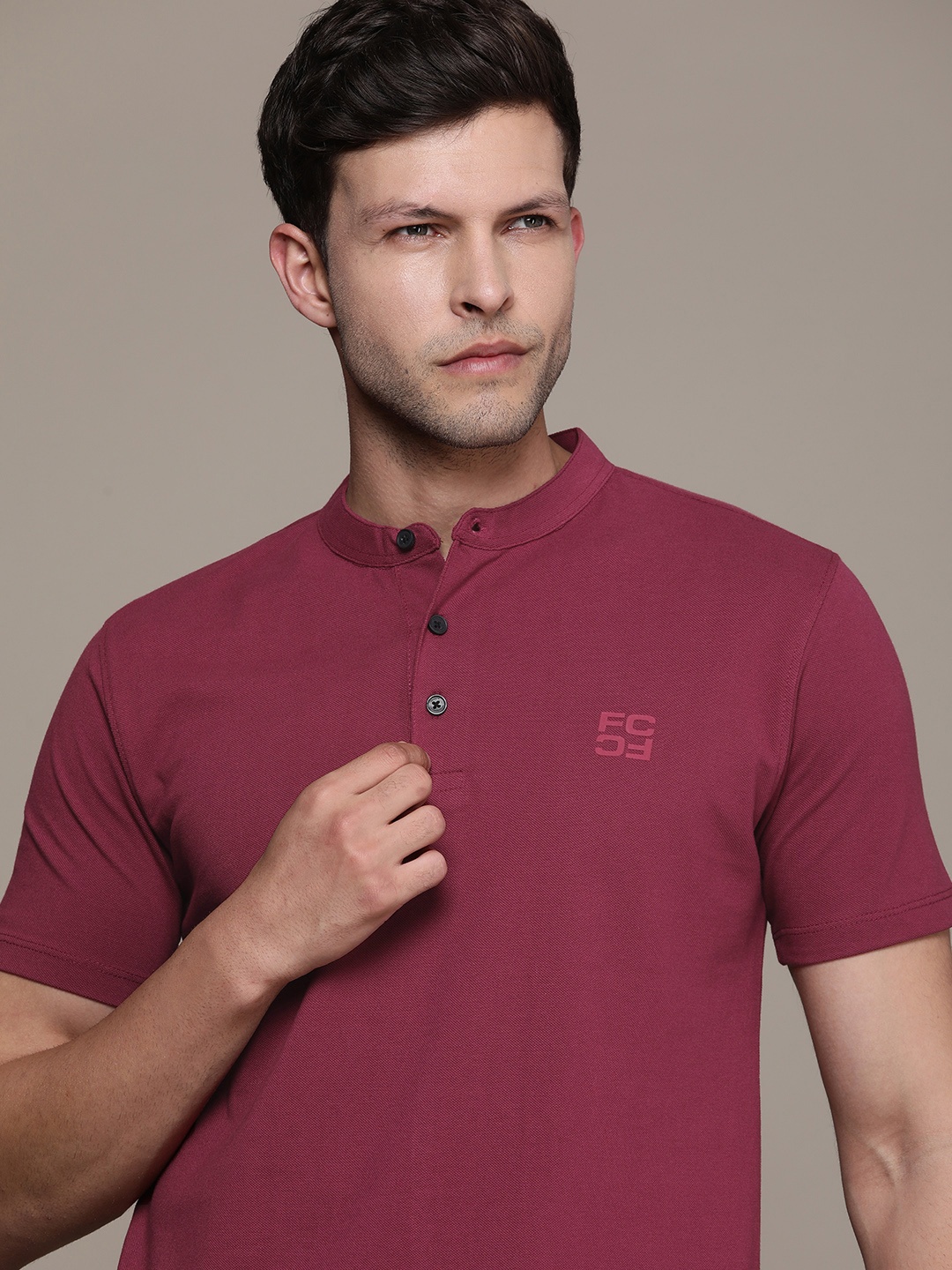 

French Connection Polo Collar Pure Cotton T-shirt, Maroon