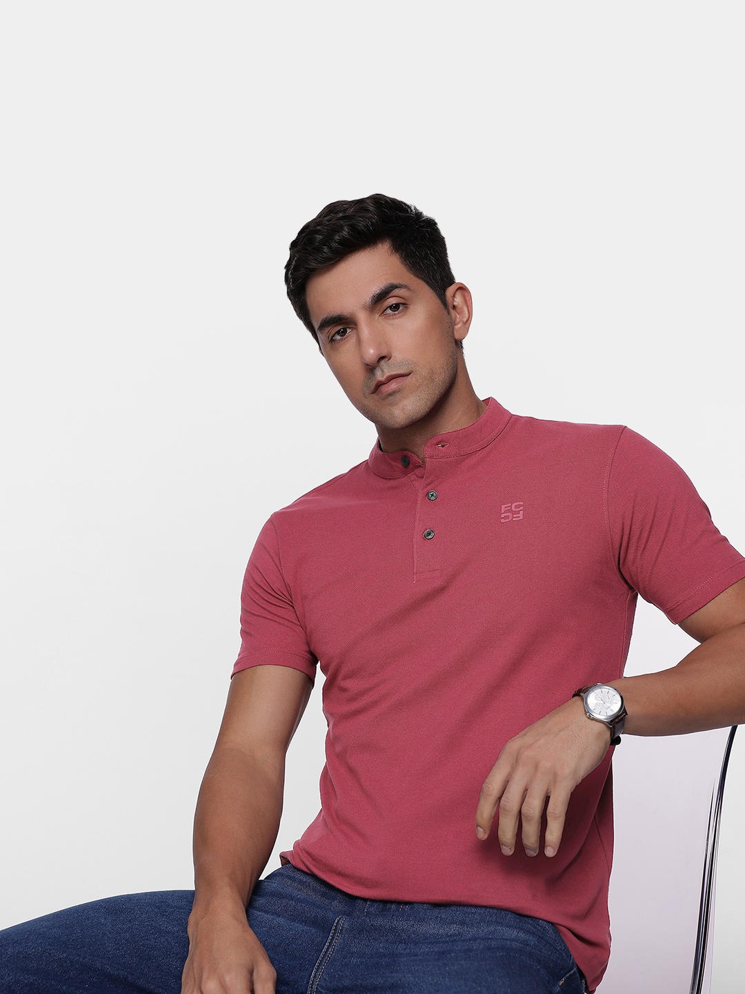 

French Connection Polo Collar Pure Cotton T-shirt, Maroon