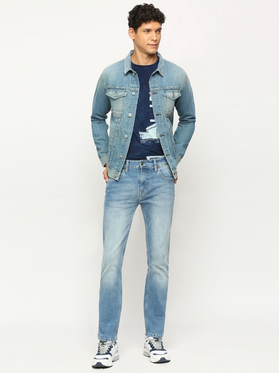 

Pepe Jeans Washed Spread Collar Denim Jacket, Blue