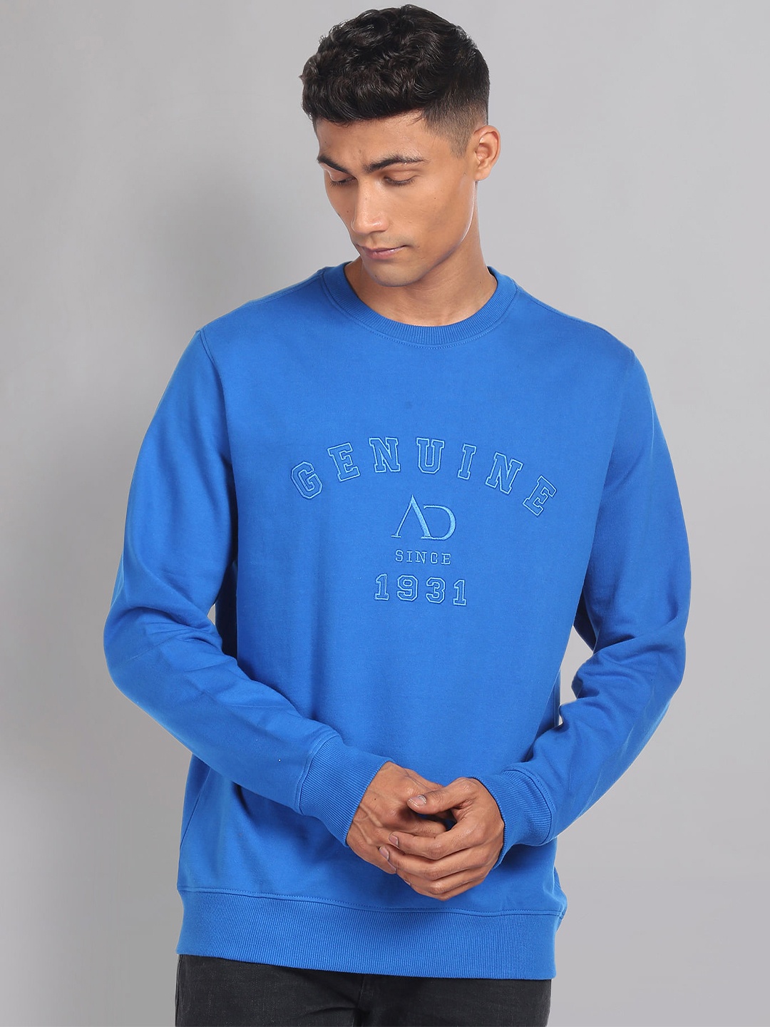 

AD By Arvind Typography Printed Pure Cotton Sweatshirt, Blue