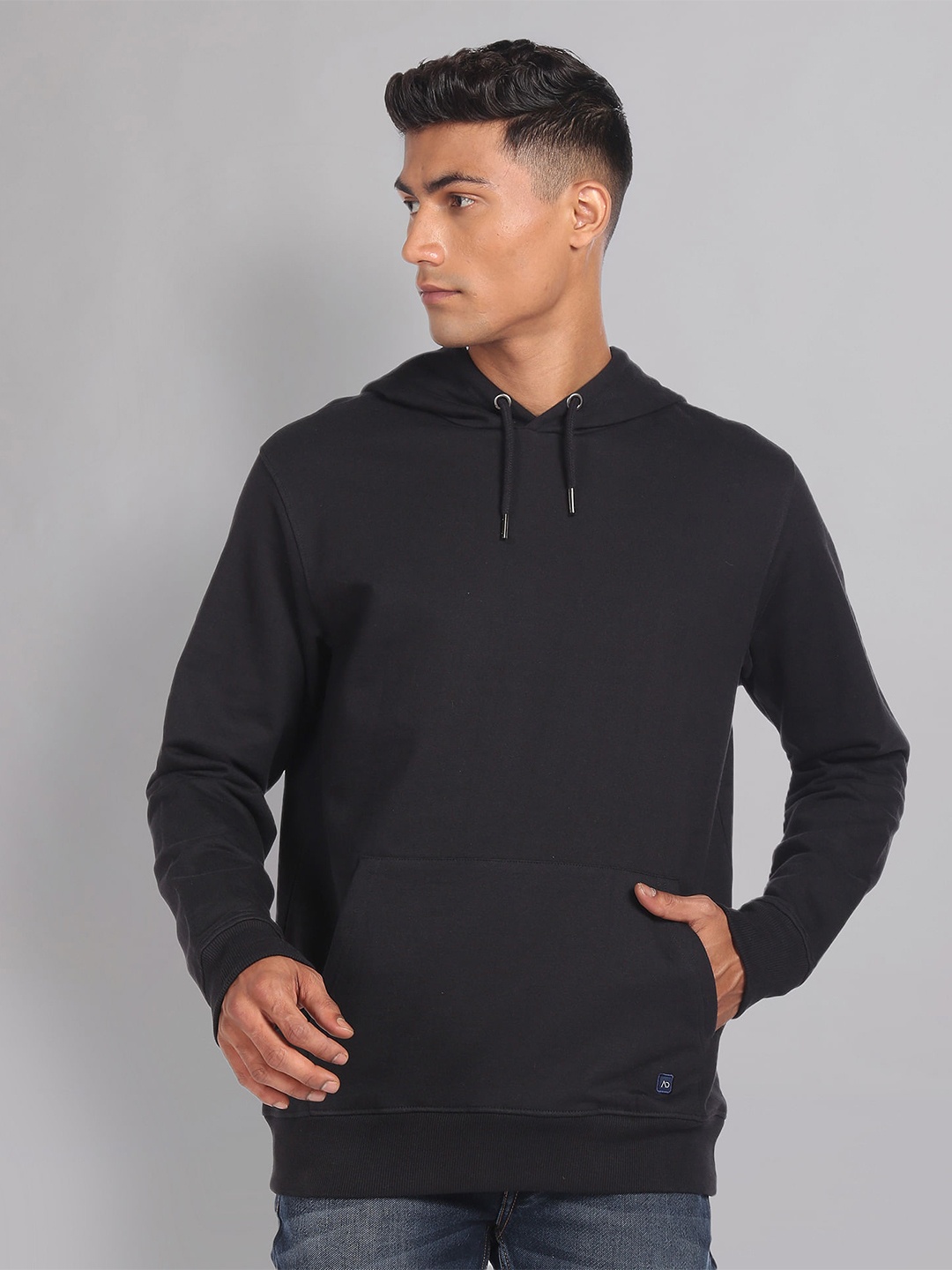 

AD By Arvind Hooded Kangaroo Pocket Cotton Pullover Sweatshirt, Black
