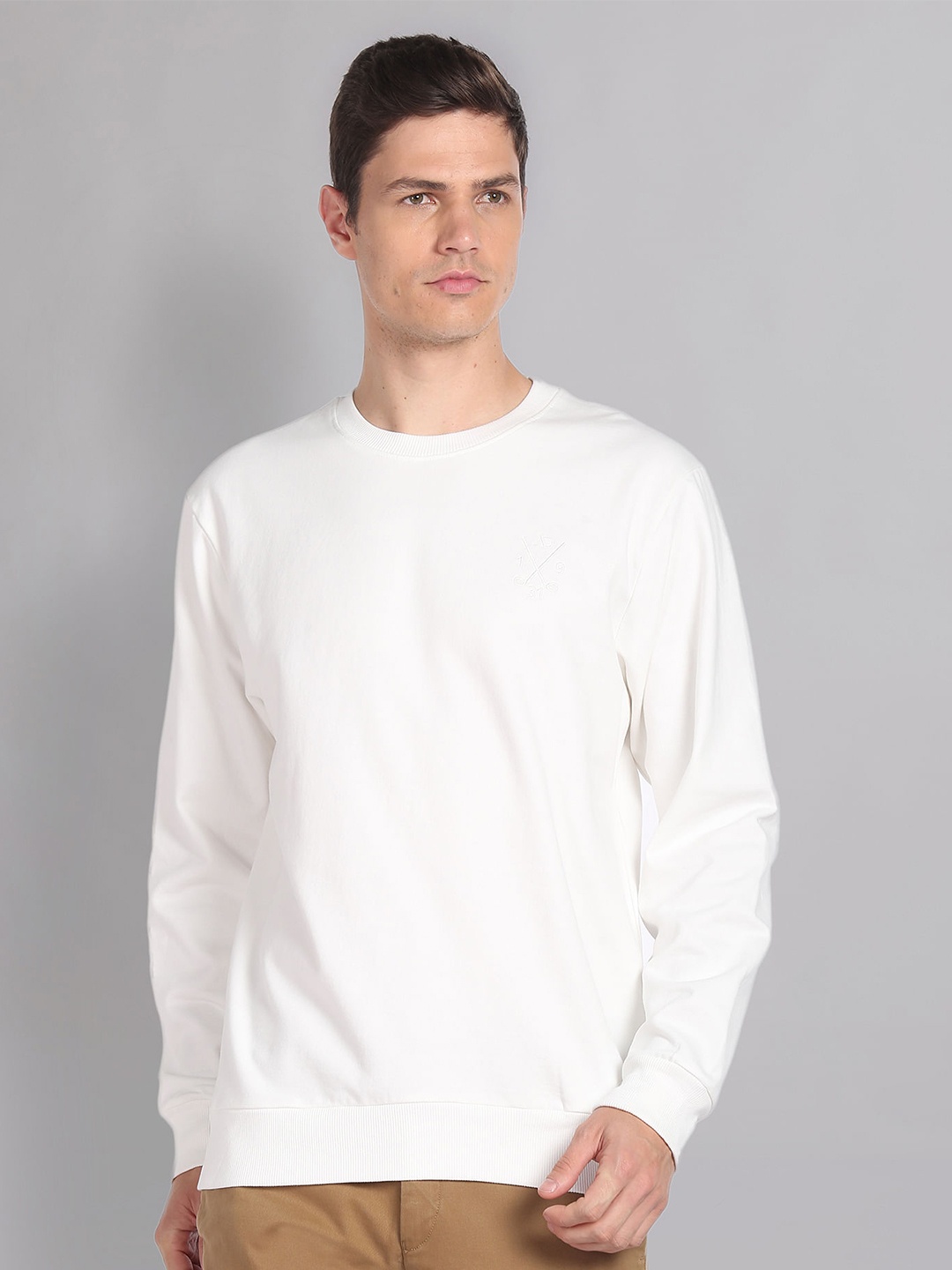 

AD By Arvind Round Neck Cotton Pullover Sweatshirt, White