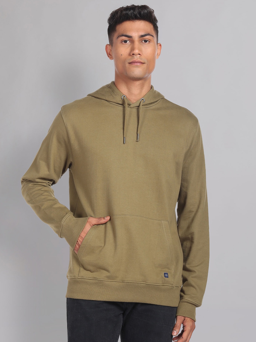 

AD By Arvind Hooded Kangaroo Pocket Cotton Pullover Sweatshirt, Olive