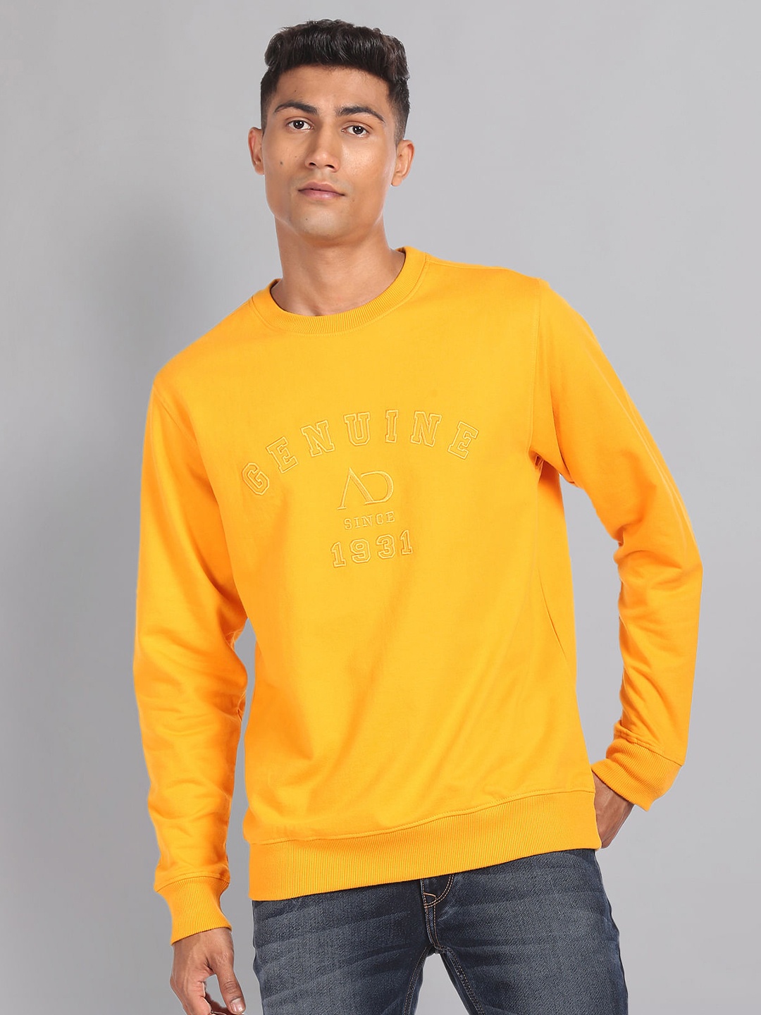 

AD By Arvind Round Neck Cotton Pullover Sweatshirt, Yellow