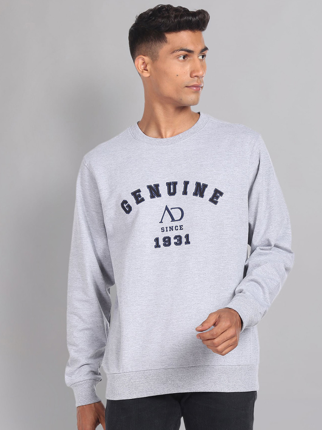 

AD By Arvind Typography Printed Cotton Pullover Sweatshirt, Grey