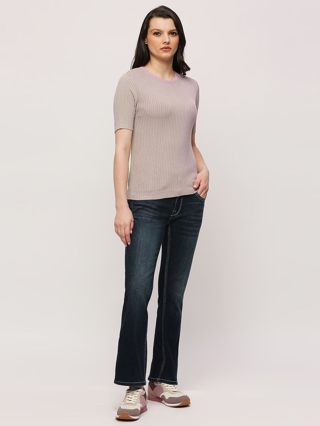 

Pepe Jeans Round Neck Short Sleeved Flat Knit Top, Purple