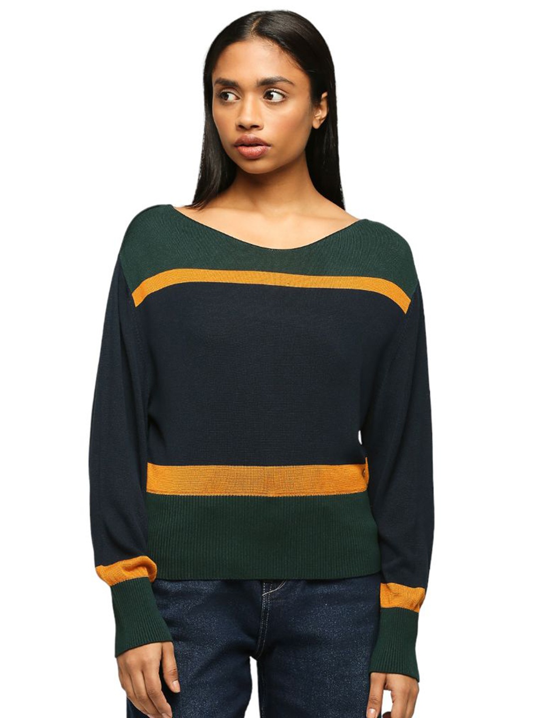 Pepe Jeans Colourblocked Pullover Sweater, Navy blue