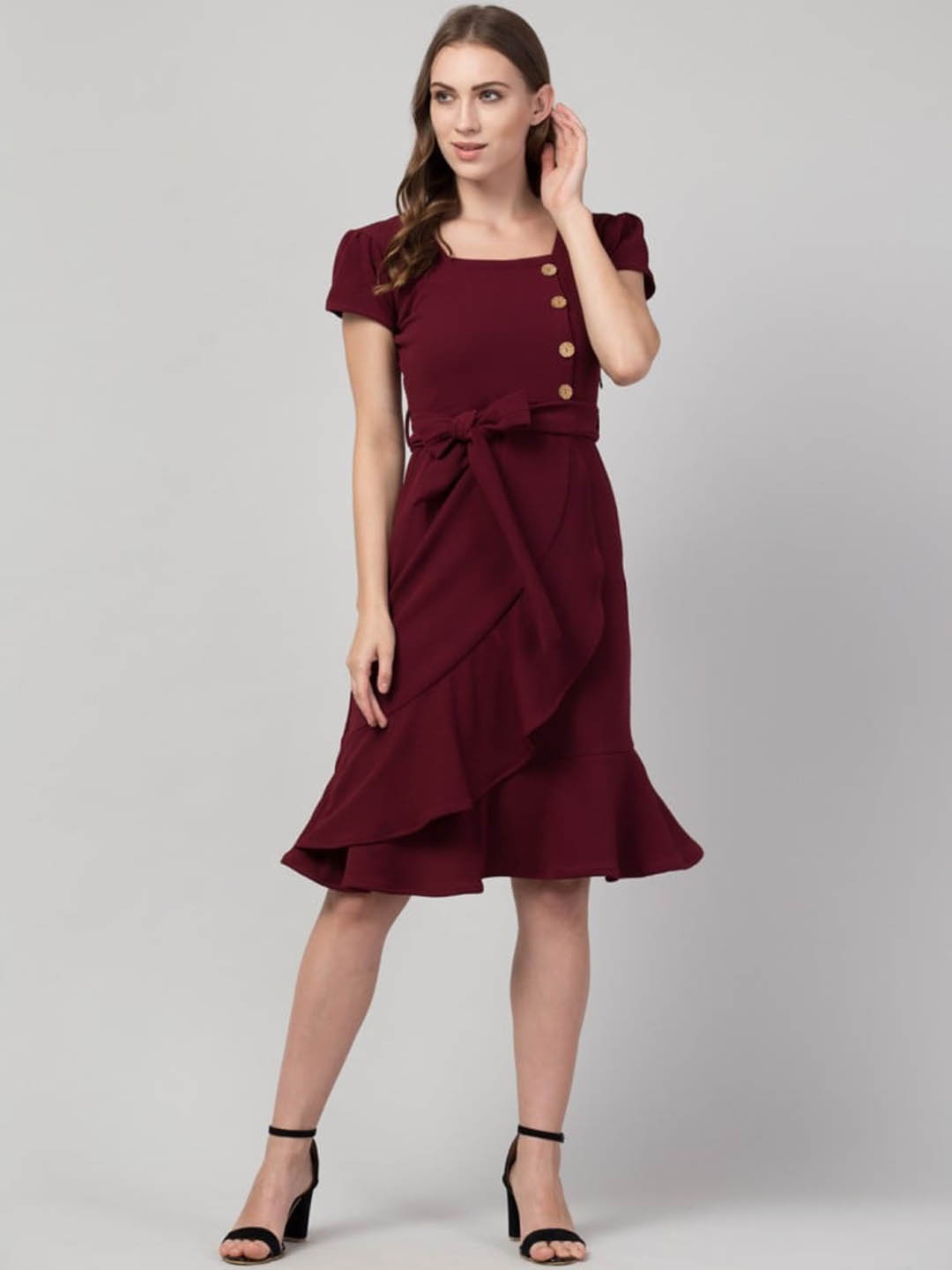 

Moshe Round Neck Fit & Flare Dress, Purple