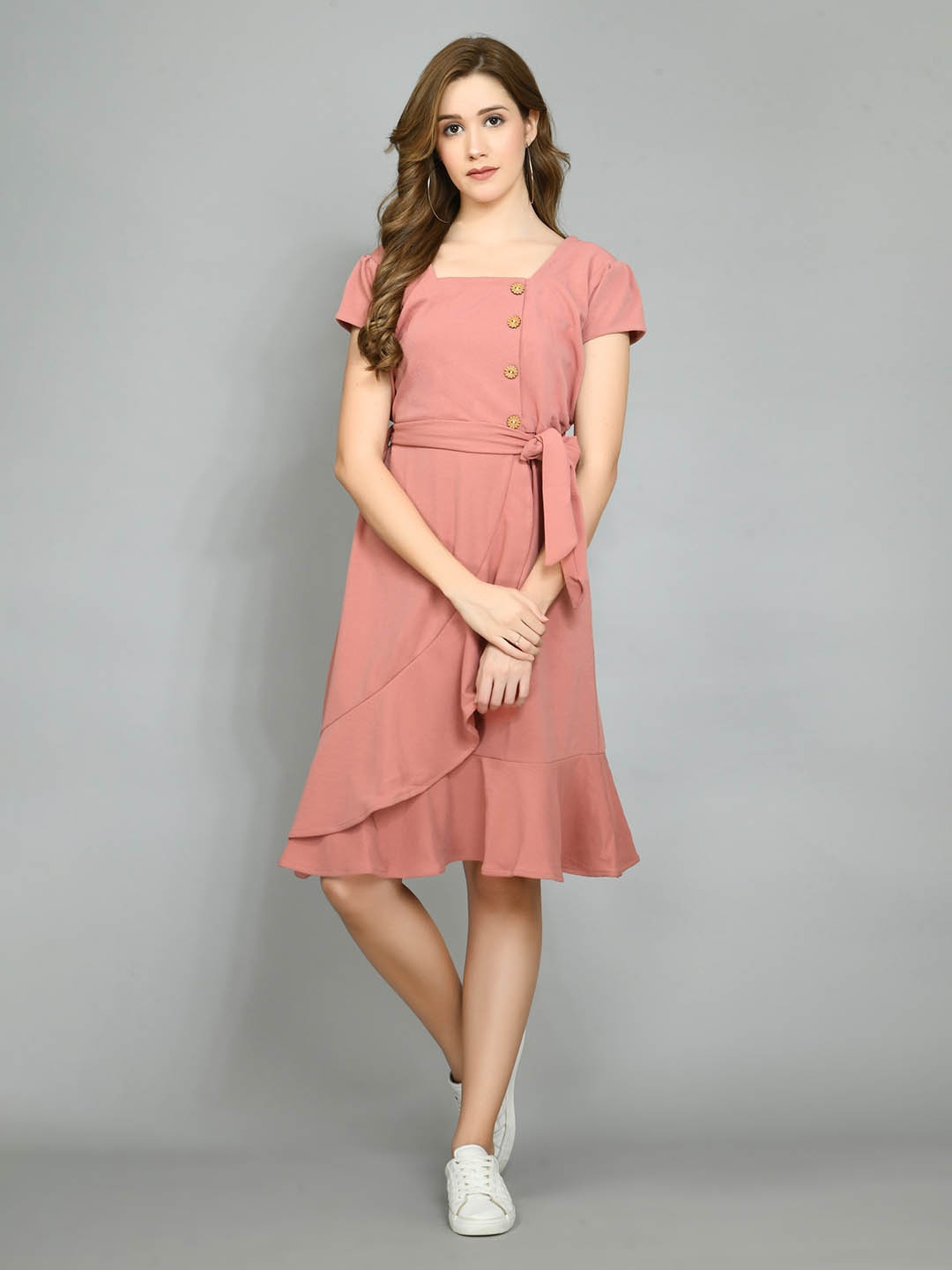 

Moshe Square Neck Ruffled Wrap Dress, Pink