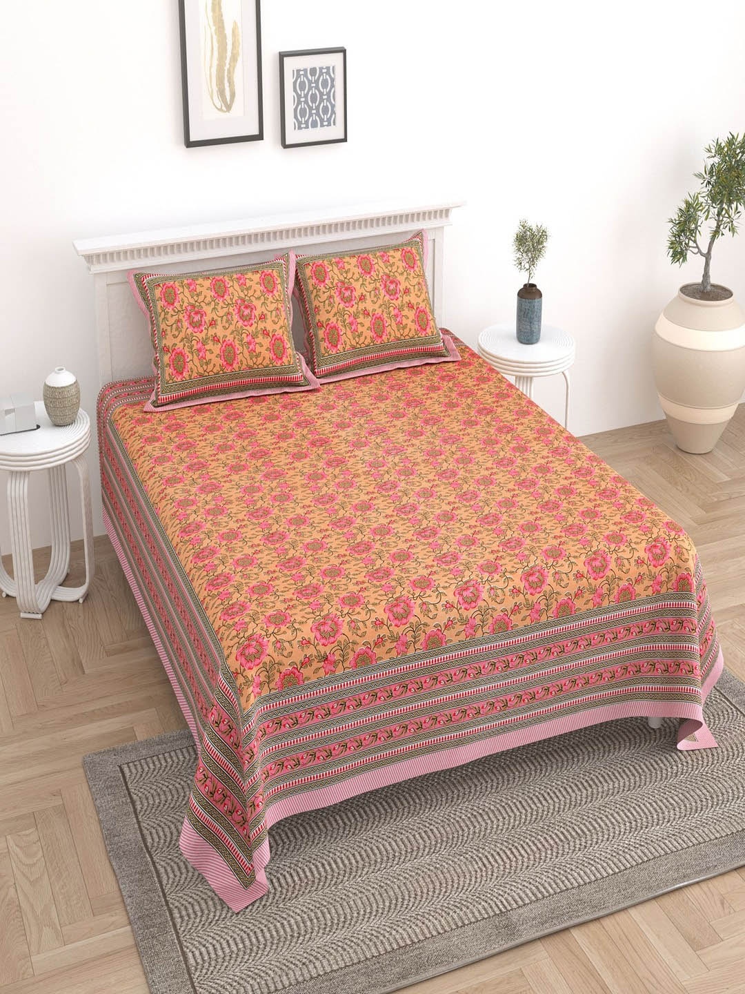 

UNIQCHOICE Red & Pink Floral Pure Cotton 180 TC King Bedsheet with 2 Pillow Covers