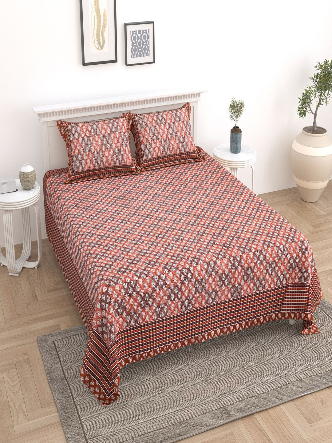 

UNIQCHOICE Brown Ethnic Motifs Pure Cotton 180 TC King Bedsheet with 2 Pillow Covers