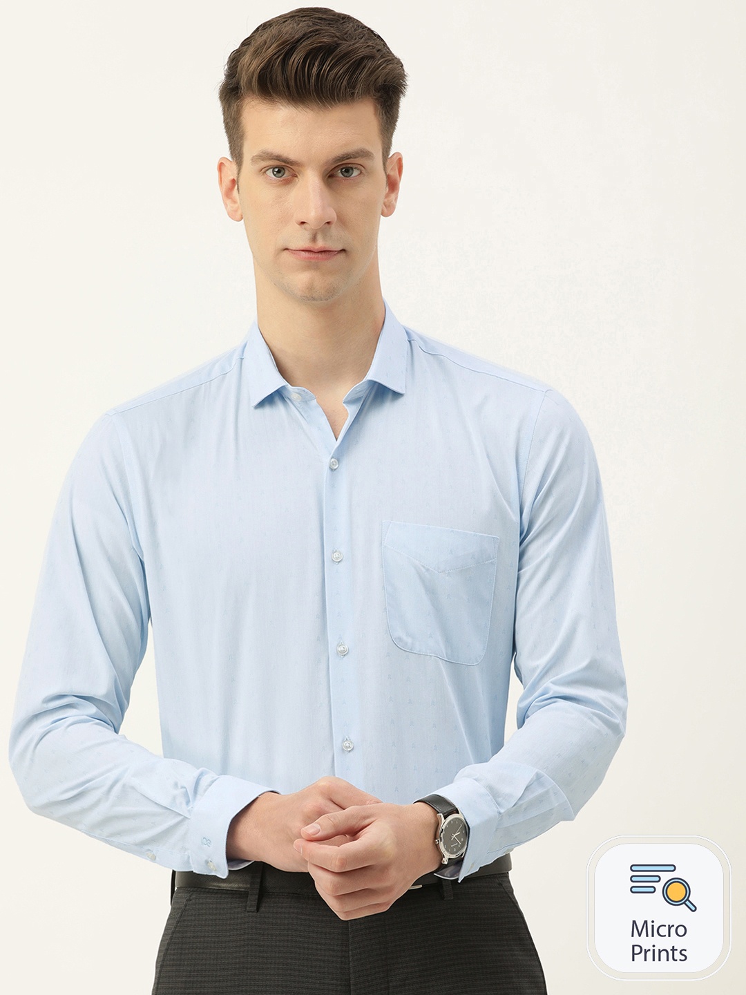 

Peter England Men Self Design Slim Fit Formal Shirt, Blue