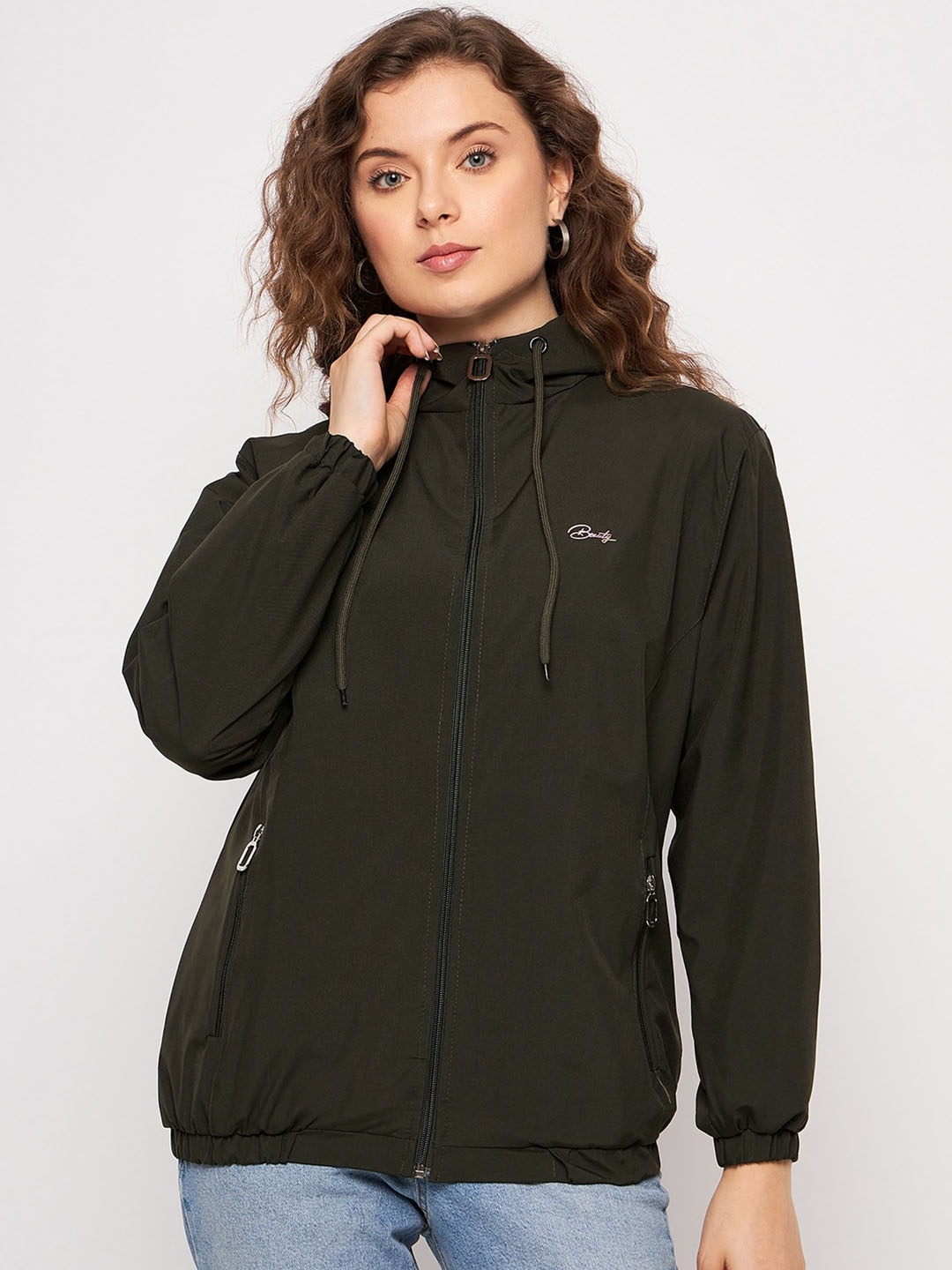 

BETTER THINK Windcheater and Water Resistant Hood Tailored Jacket, Olive
