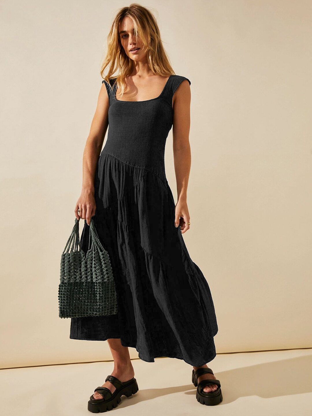 

StyleCast Black Round Neck Layered Maxi Dress