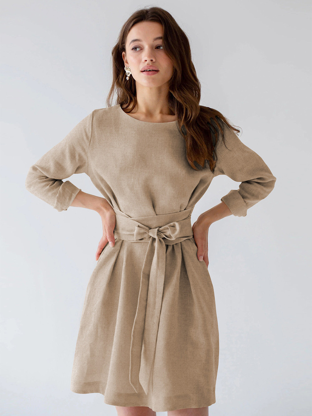 

StyleCast Beige Tie Ups A-Line Dress
