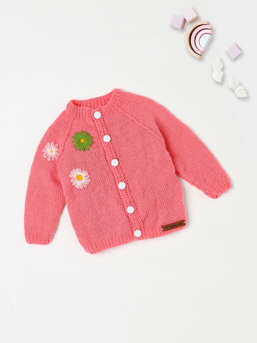 

The Original Knit Infant Girls Floral Embroidered Acrylic Cardigan, Pink