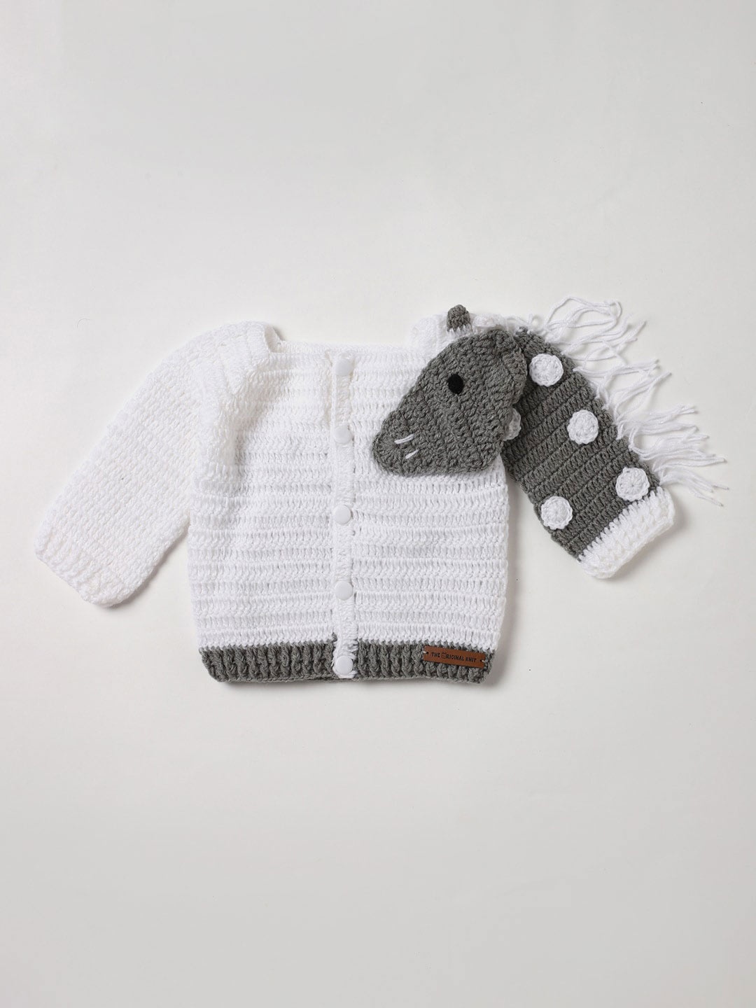 

The Original Knit Infants Striped Square Neck Acrylic Cardigan, White
