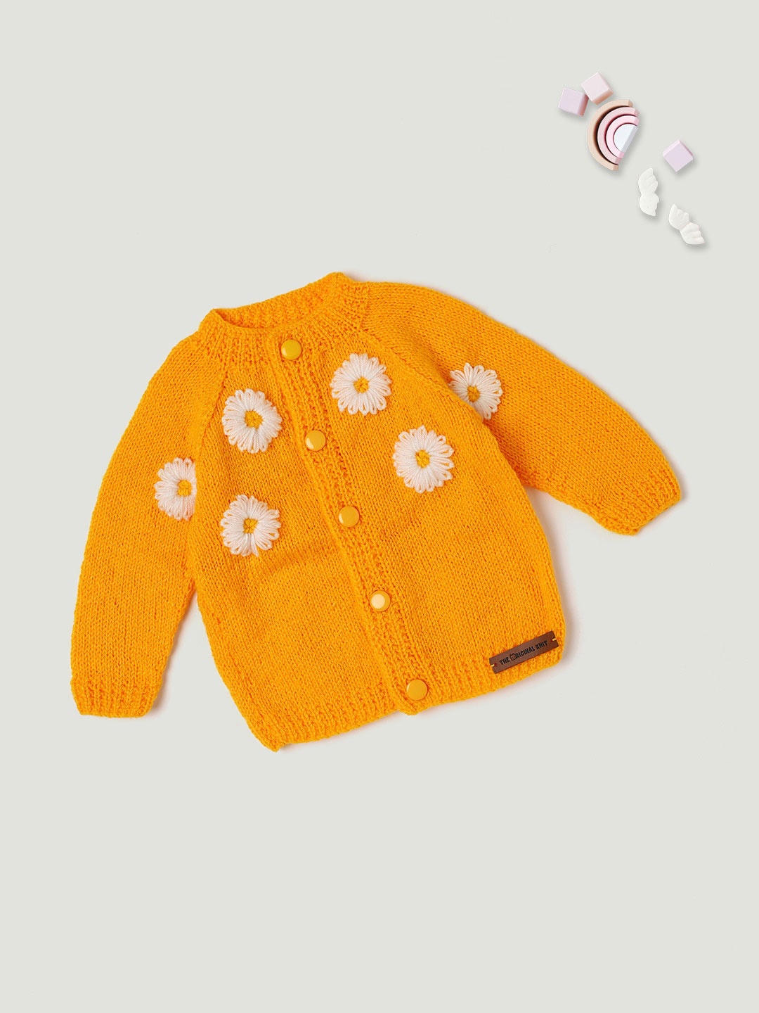 

The Original Knit Infants Floral Embroidered Acrylic Cardigan, Yellow