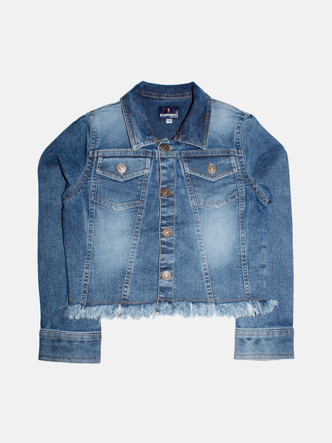 

KiddoPanti Girls Washed Crop Denim Jacket, Blue