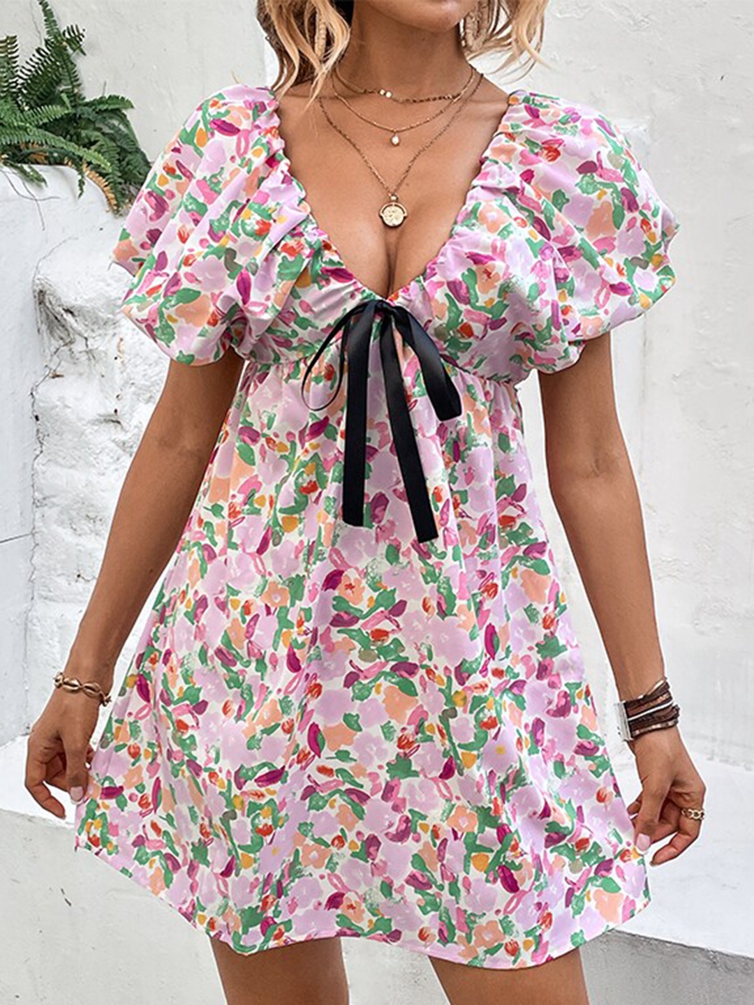 

StyleCast Pink Floral Printed A-Line Dress