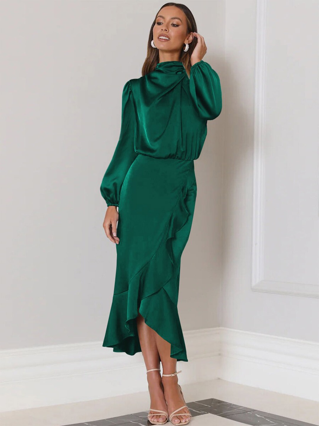 

StyleCast Green Puff Sleeve Maxi Dress
