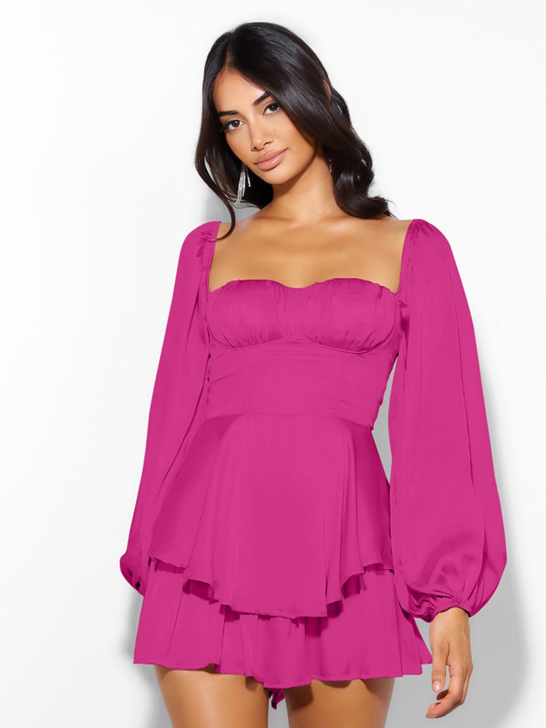 

StyleCast Fuchsia Sweetheart Neck Puff Sleeve Fit & Flare Mini Dress