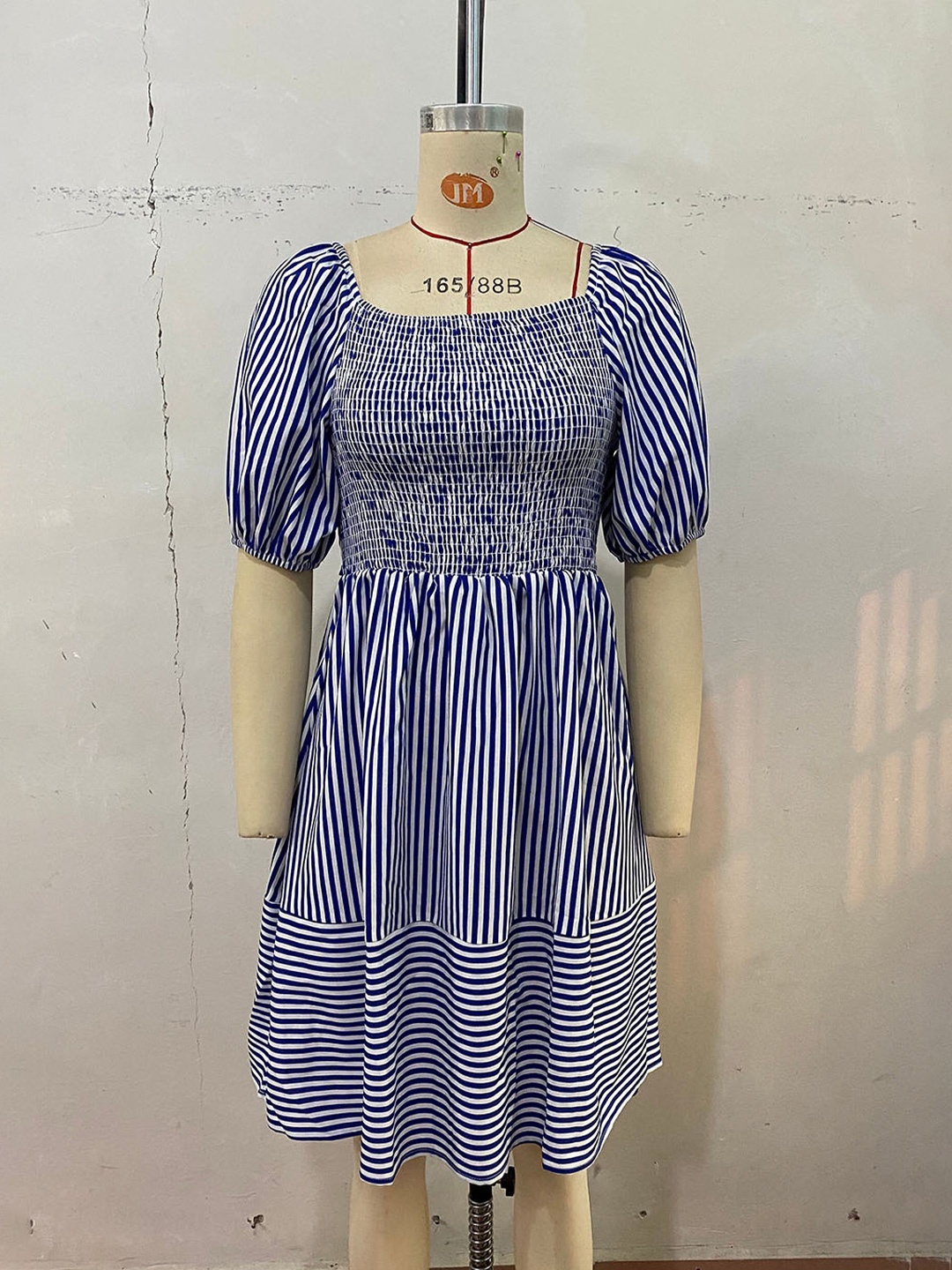 

StyleCast Blue Striped Puff Sleeve Fit & Flare Dress