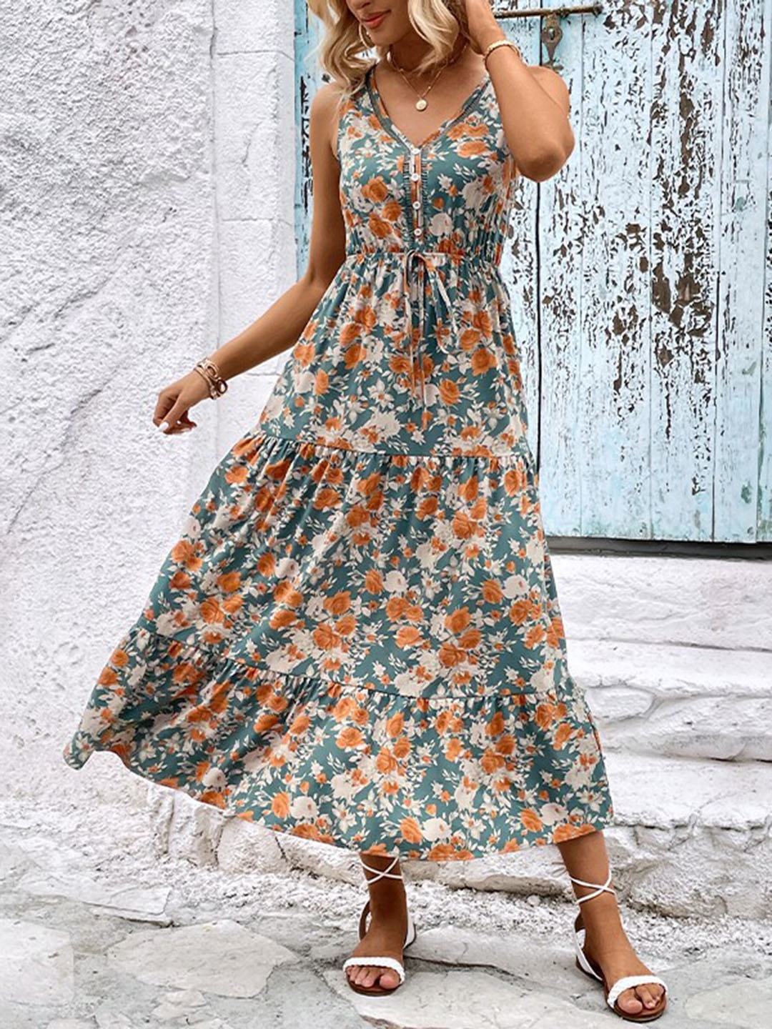 

StyleCast Floral Printed V-Neck Maxi Dress, Blue