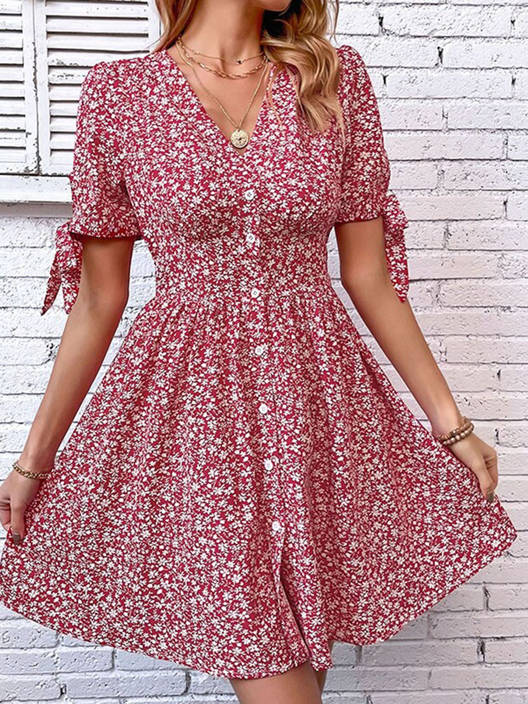 

StyleCast Red Floral Printed Smocked Fit & Flare Dress